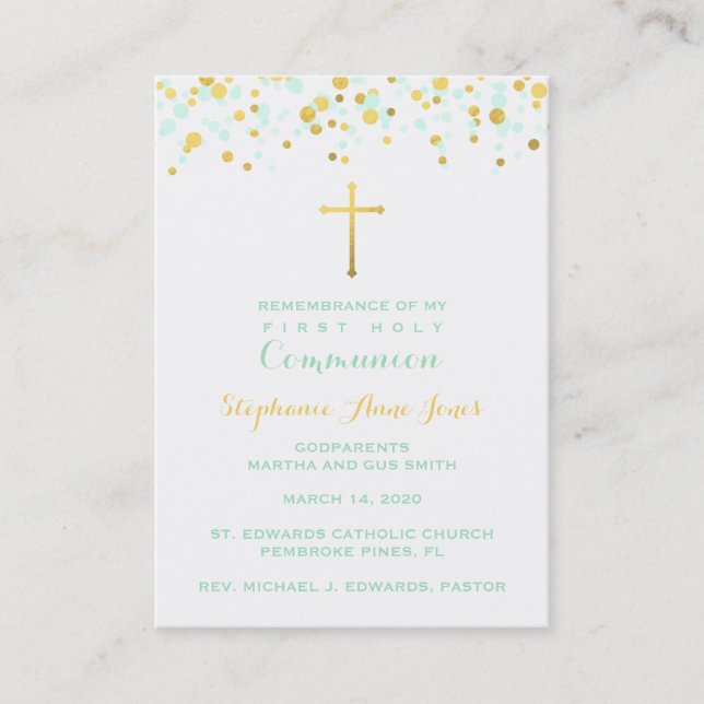 Communion Mint and Gold Confetti Business Card (Front)