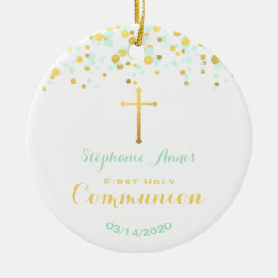 Communion Mint and Gold Confetti Ceramic Tree Decoration