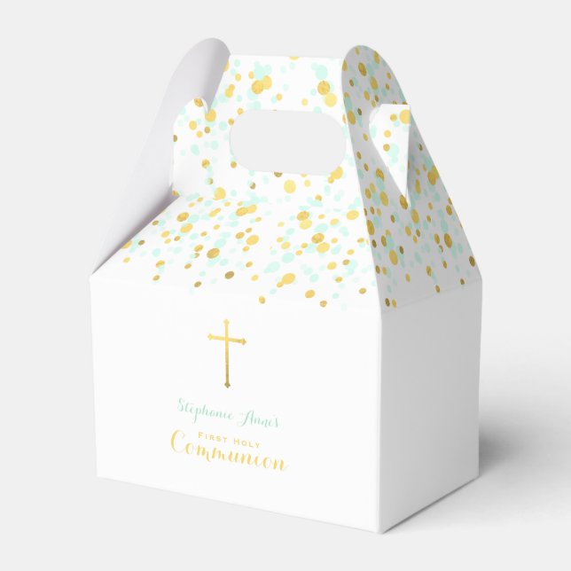 Communion Mint and Gold Confetti Favour Box (Front Side)