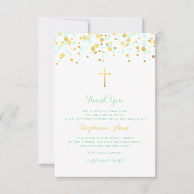 Communion Mint and Gold Confetti Invitation (Front)
