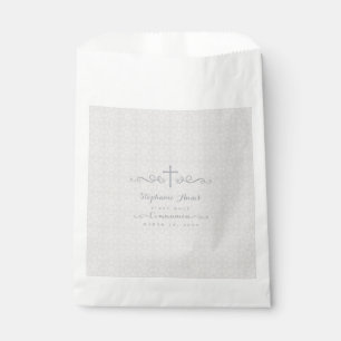 Communion Ornate Cross in Taupe Floral Pattern Favour Bags