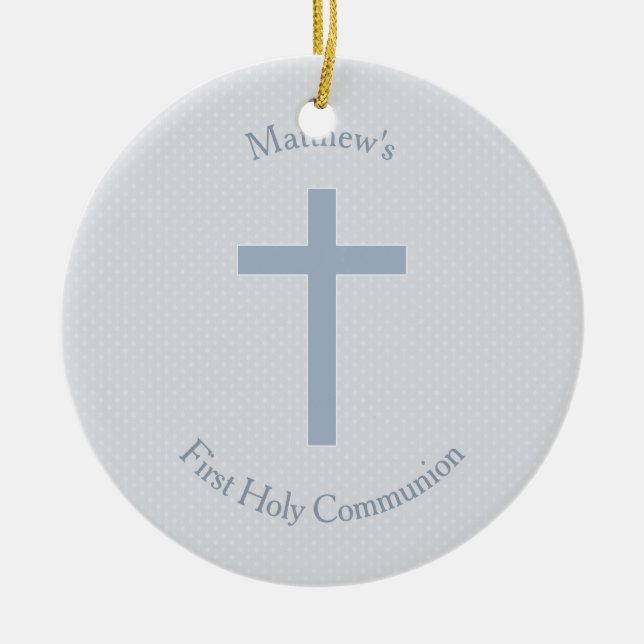 Communion Pastel Blue Cross Ceramic Tree Decoration (Front)