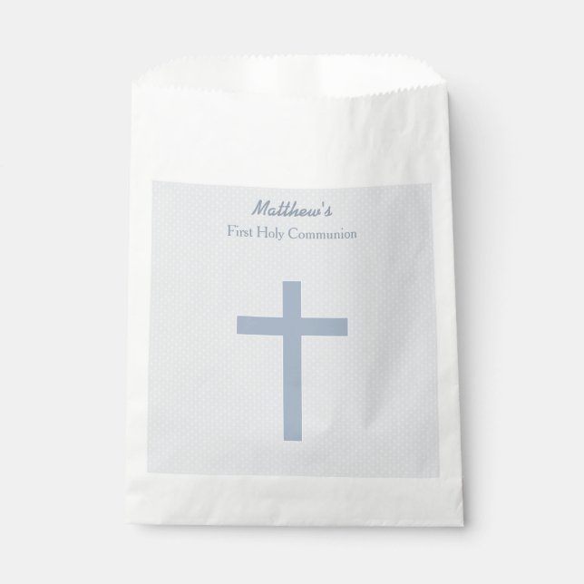 Communion Pastel Blue Cross Favour Bags (Front)