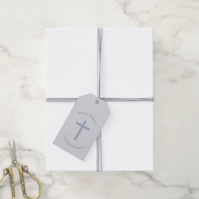 Communion Pastel Blue Cross Gift Tags (With Twine)