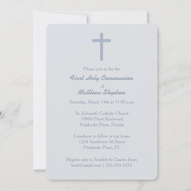 Communion Pastel Blue Cross Invitation (Front)