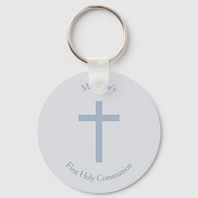 Communion Pastel Blue Cross Key Ring (Front)