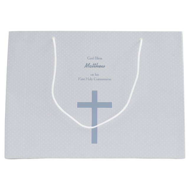 Communion Pastel Blue Cross Large Gift Bag (Front)