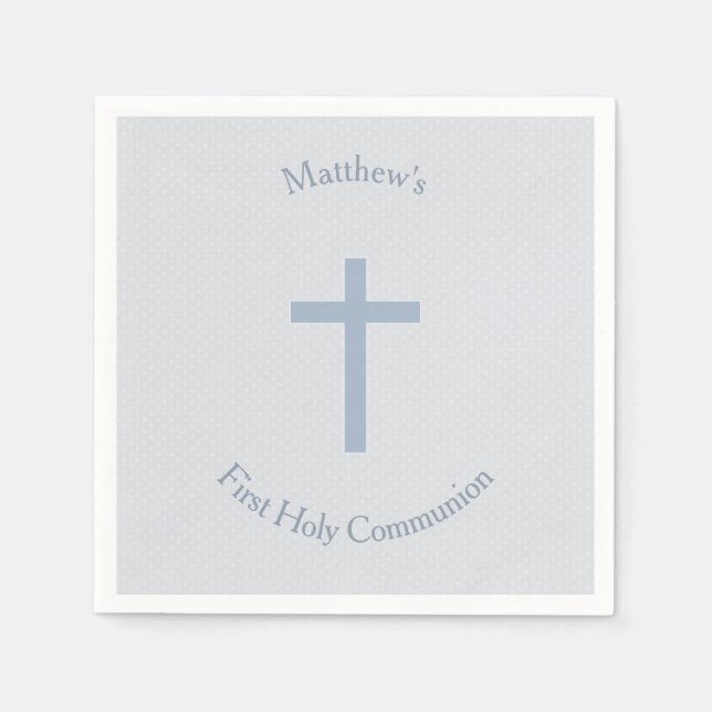 Communion Pastel Blue Cross Napkin (Front)