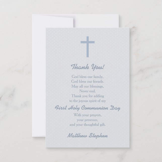 Communion Pastel Blue Cross Thank You Card (Front)