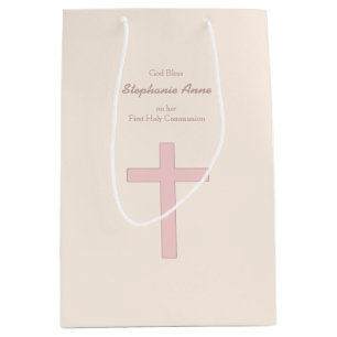 Communion Pastel Pink Cross Medium Gift Bag