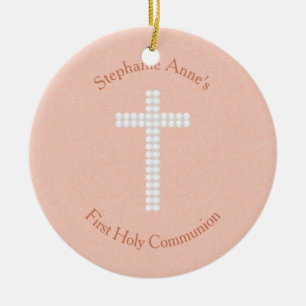 Communion Peach Vines and Stripes Ceramic Tree Decoration
