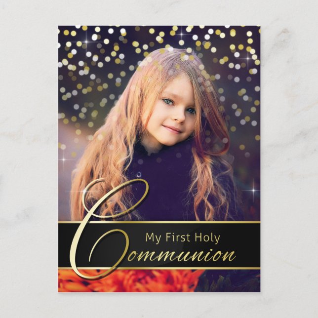 Communion Photo Elegant Gold - Postcard Invitation (Front)