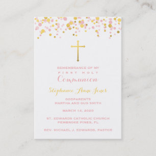 Communion Pink and Gold Confetti Business Card