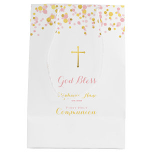 Communion Pink and Gold Confetti Medium Gift Bag