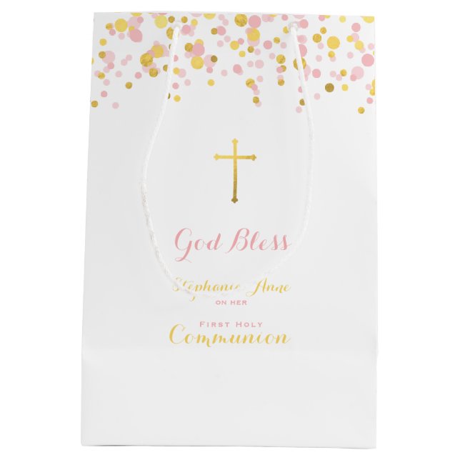 Communion Pink and Gold Confetti Medium Gift Bag (Back)