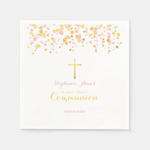 Communion Pink and Gold Confetti Napkin