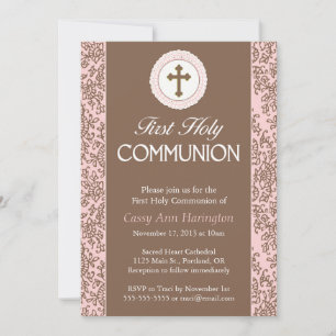 Communion Pink Leaves Invitation