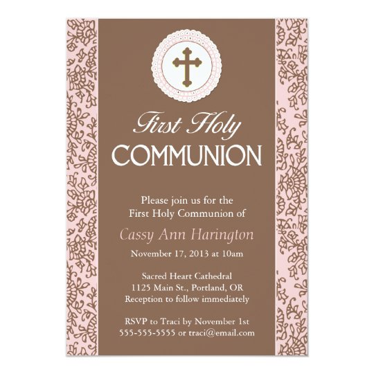 Communion Pink Leaves Invitation