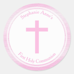 Communion Pink Watercolor Classic Round Sticker