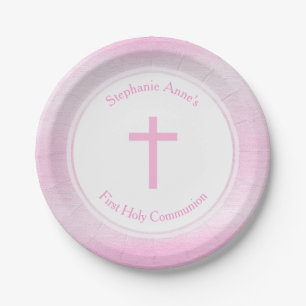 Communion Pink Watercolor Paper Plate