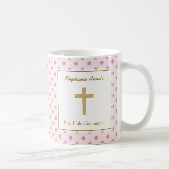 Communion Pink with Gold Polka Dots Coffee Mug (Right)