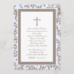 Communion Soft Blue and Brown Paisley Invitation