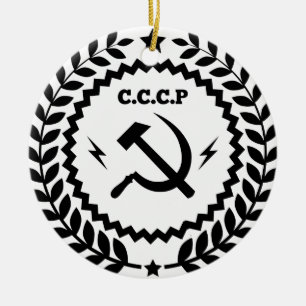 Communist CCCP Hammer Sickle Badge Ceramic Tree Decoration