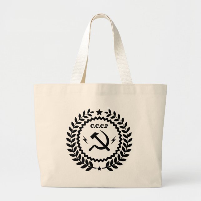 Communist CCCP Hammer Sickle Badge Large Tote Bag (Front)