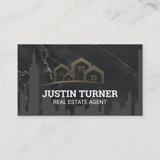 Communities | City Skyline | Black Marble  Business Card (Front)