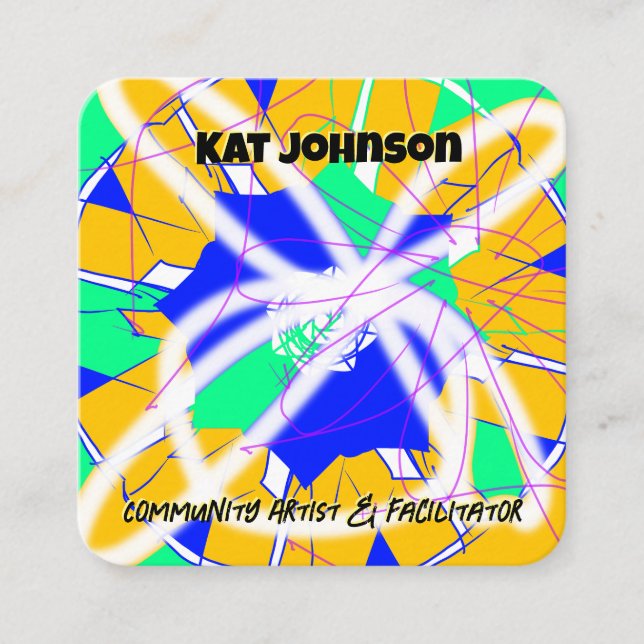 Community Artist Workshops Art Facilitator Custom Square Business Card (Front)