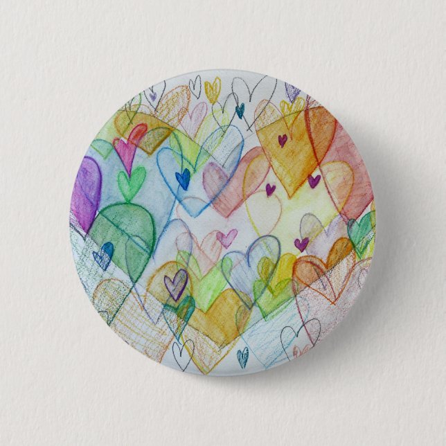 Community Hearts Art Pin or Button Pendant (Front)