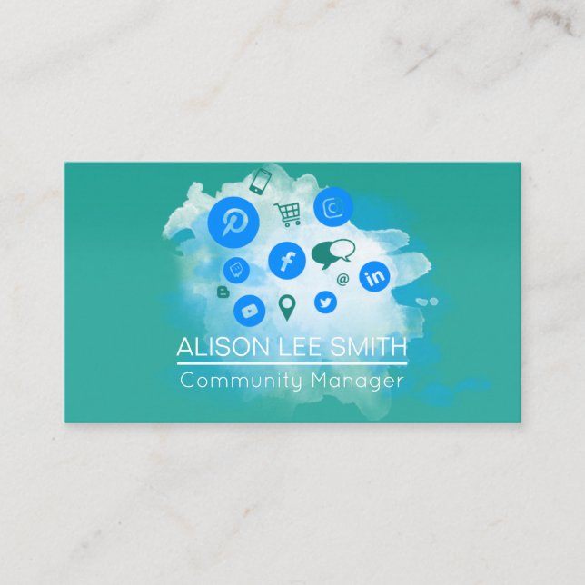 Community Manager SEM SEO Social Media Expert Business Card (Front)