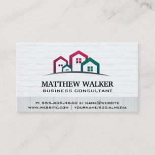 Community of Houses Brick Wall Wood Business Card
