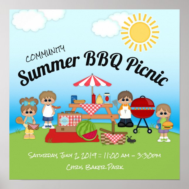 Community Summer BBQ Picnic Poster (Front)