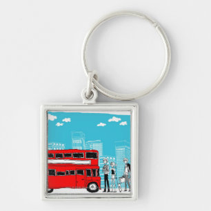 Commuters waiting at bus stop key ring