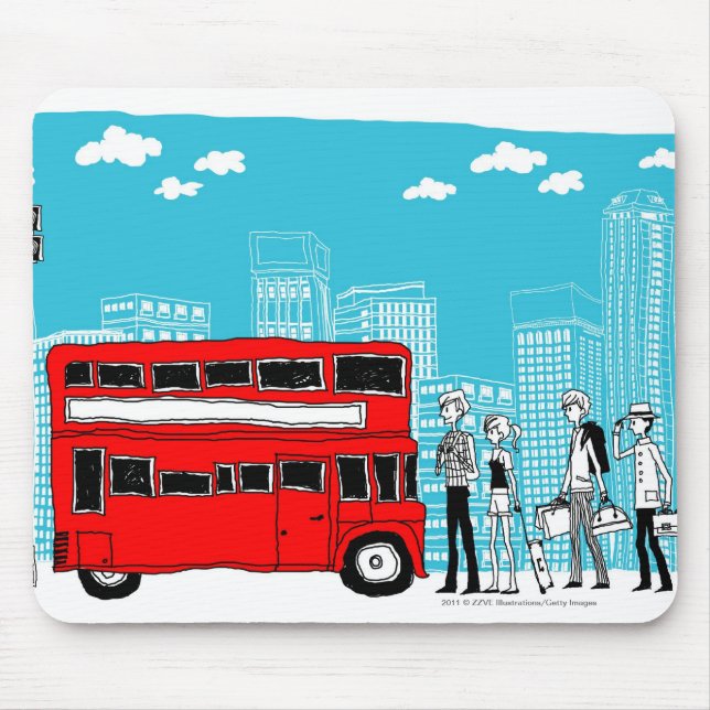 Commuters waiting at bus stop mouse mat (Front)
