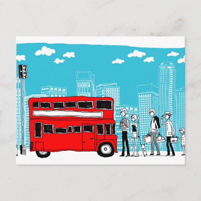 Commuters waiting at bus stop postcard (Front)