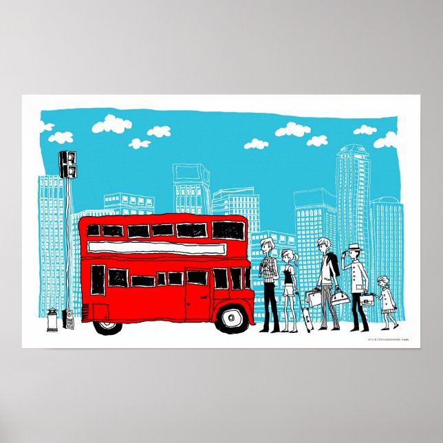 Commuters waiting at bus stop poster (Front)