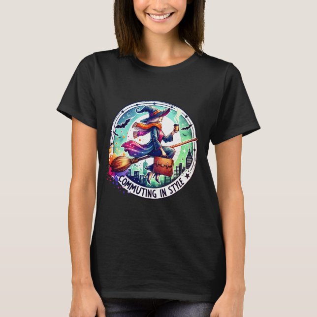Commuting in Style – Elegant Witch Design for Tre T-Shirt (Front)