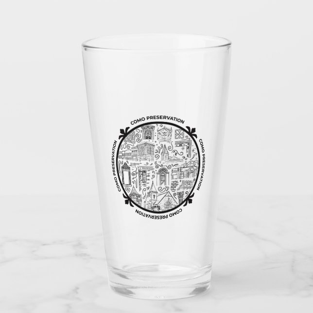 CoMo Preservation Pint Glass with Line Drawings (Front)