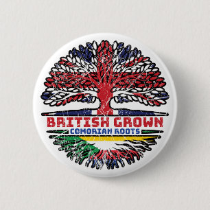 Comoros Comorian British UK Tree Roots Flag 6 Cm Round Badge