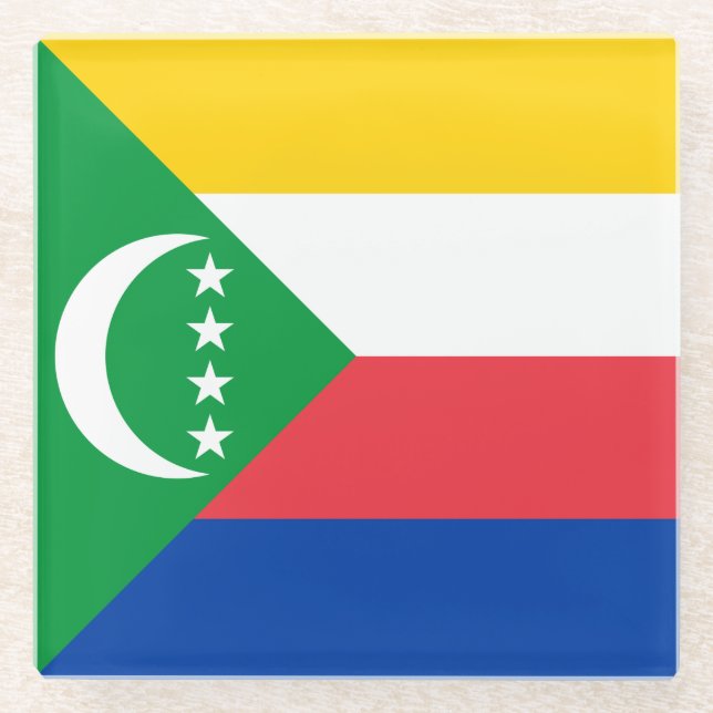 Comoros Flag Glass Coaster (Front)