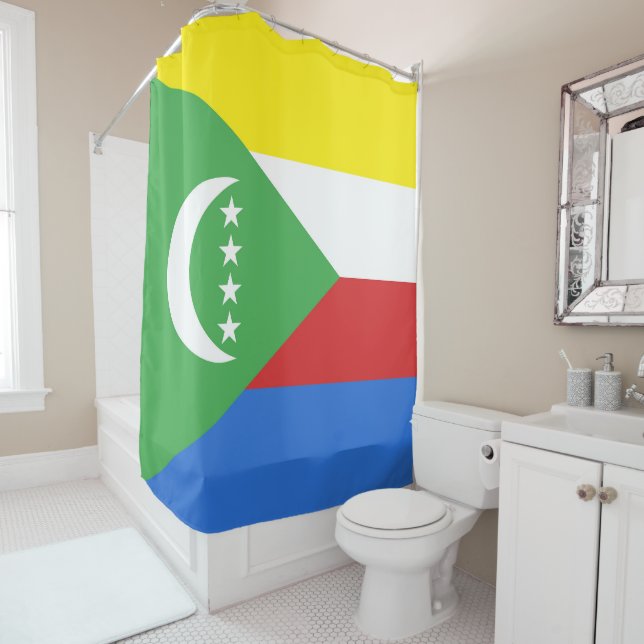 Comoros flag shower curtain (In Situ)