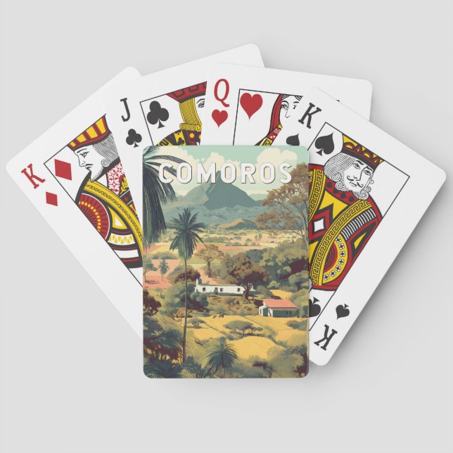 Comoros Illustration Travel Art Vintage Playing Cards (Back)