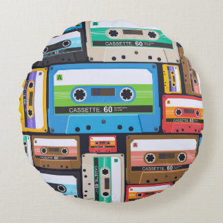 Compact Cassettes Abstract Composition Round Cushion
