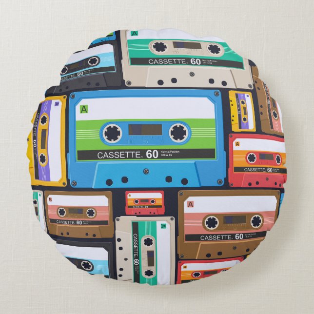 Compact Cassettes Abstract Composition Round Cushion (Front)
