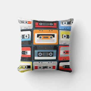 Compact cassettes. Set. Vintage illustration flat Cushion