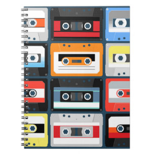 Compact cassettes. Set. Vintage illustration flat Notebook