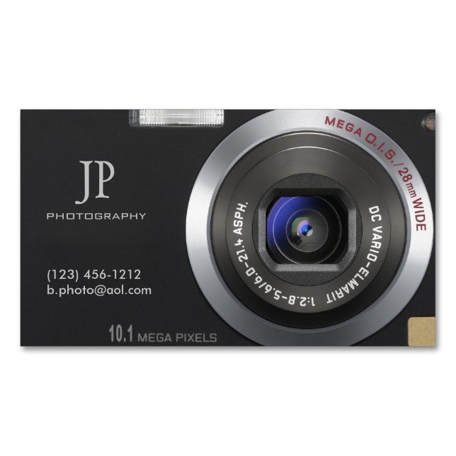 Compact Digital Camera Photographer Magnetic Business Card (Front)