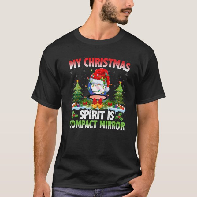 Compact Mirror Wearing Santa Hat Christmas Compact T-Shirt (Front)